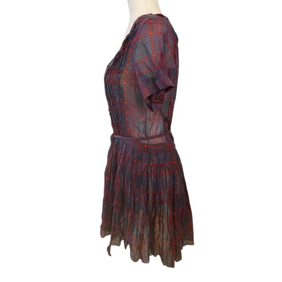 Free People One Sadie Semi Sheer Plaid Dress Size XS Tie Waist Button Down - Picture 3 of 7